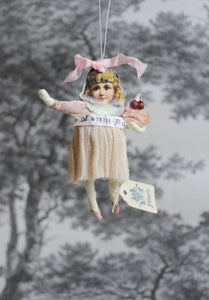 Spun Cotton Christmas Ornament Girl with Cake