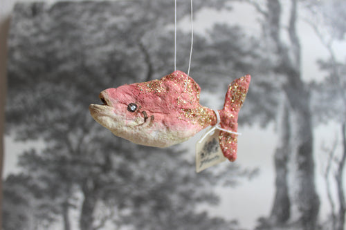 Spun Cotton Christmas Ornament Pink Fish with Glitter