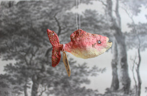 Spun Cotton Christmas Ornament Pink Fish with Glitter
