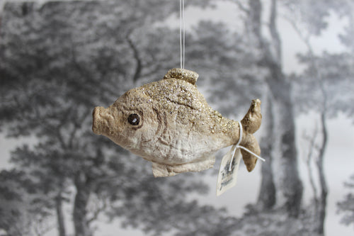 Spun Cotton Christmas Ornament Gold Fish with Glitter
