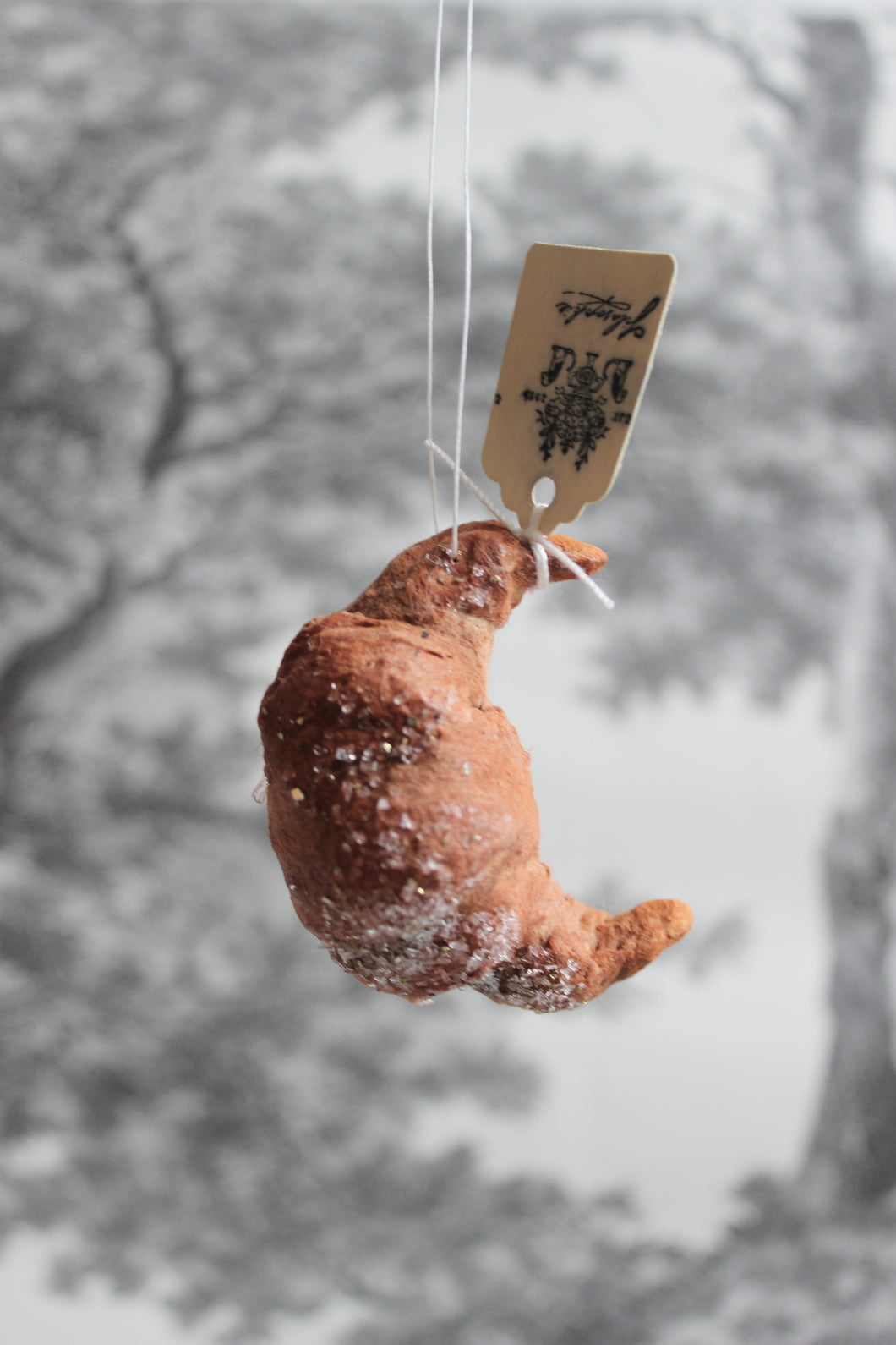 Spun Cotton Christmas Ornament Croissant with Transparent Glitter