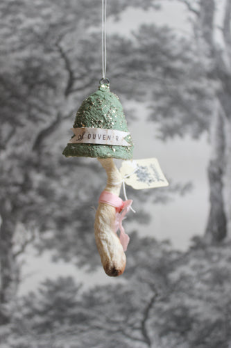 Spun Cotton Ornament Green Mushroom 
