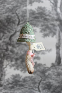 Spun Cotton Ornament Green Mushroom "Souvenir"