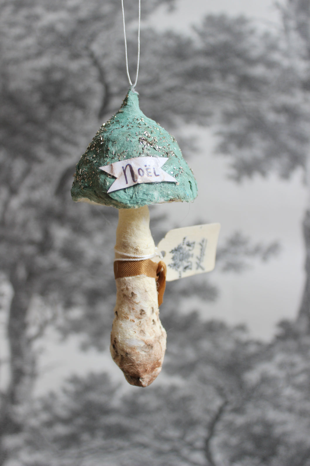 Spun Cotton Ornament Teal Mushroom 