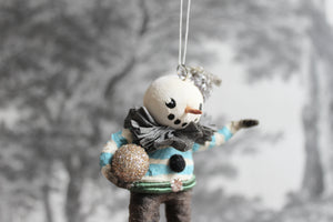 Spun Cotton Winter Ornament Snowfolk Boy with Snowball