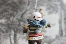 Laden Sie das Bild in den Galerie-Viewer, Spun Cotton Winter Ornament Snowfolk Boy &quot;Let´s Celebrate&quot;