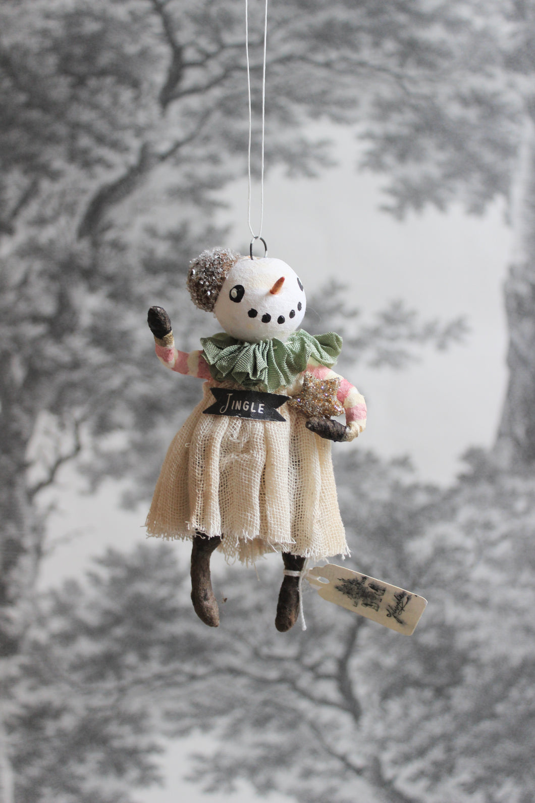 Spun Cotton Winter Ornament Snowfolk Girl 