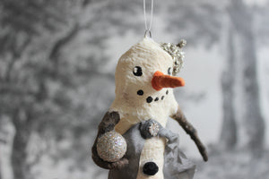 RESERVIERT ++ Spun Cotton Winter Ornament Snowman "Let It Snow"