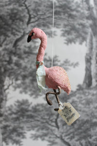 Spun Cotton Christmas Ornament Flamingo with Glitter