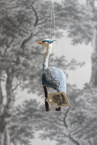 Spun Cotton Christmas Ornament Heron with Glitter