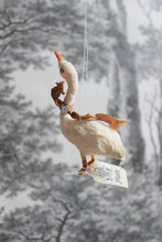 Laden Sie das Bild in den Galerie-Viewer, Spun Cotton Christmas Ornament Goose with Gold Ribbon