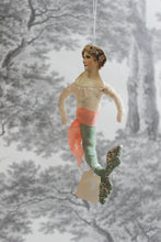 Laden Sie das Bild in den Galerie-Viewer, Spun Cotton Christmas Ornament Mermaid with Peach Ribbon