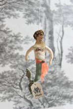 Laden Sie das Bild in den Galerie-Viewer, Spun Cotton Christmas Ornament Mermaid with Peach Ribbon