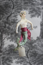 Laden Sie das Bild in den Galerie-Viewer, Spun Cotton Christmas Ornament Mermaid with Purple Ribbon