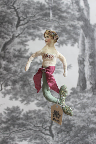 Spun Cotton Christmas Ornament Mermaid with Purple Ribbon