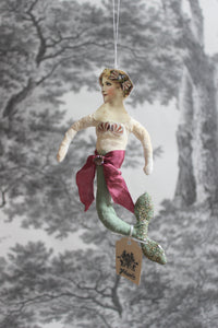 Spun Cotton Christmas Ornament Mermaid with Purple Ribbon