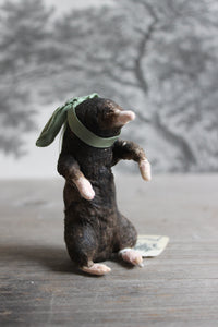 Spun Cotton Christmas Ornament Mole with Green Ribbon