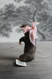 Spun Cotton Christmas Ornament Mole with Pink Ribbon