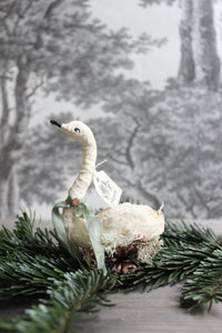 Standing Spun Cotton Figurine Winged Swan with Clip