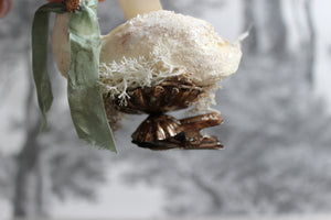 Standing Spun Cotton Figurine Winged Swan with Clip