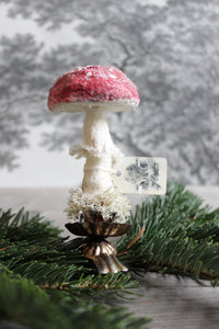 Spun Cotton Ornament Red Mushroom with Clip