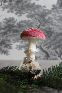 Spun Cotton Ornament Red Mushroom with Clip