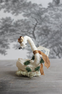 Standing Spun Cotton Figurine Curious Winged Swan with Wreath and Crown