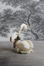 Laden Sie das Bild in den Galerie-Viewer, Standing Spun Cotton Figurine Curious Winged Swan with Wreath and Crown
