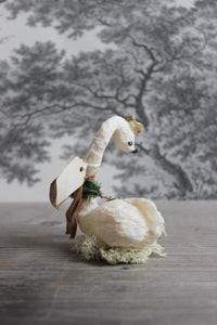 Standing Spun Cotton Figurine Curious Winged Swan with Wreath and Crown