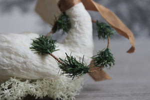 Standing Spun Cotton Figurine Curious Winged Swan with Wreath and Crown