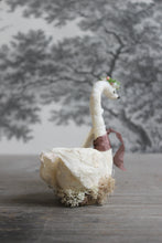 Laden Sie das Bild in den Galerie-Viewer, Standing Spun Cotton Figurine Winged Swan with Floral Wreath