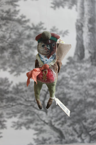 Spun Cotton Christmas Ornament Songbird Robin Gentleman with Flowers