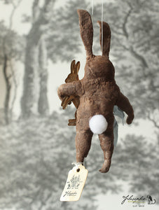 Spun Cotton Ornament Brown Easter Rabbit with silver Bunny