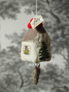 Spun Cotton Ornament Cuckoo Clock "Kuckuck"