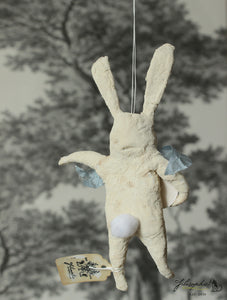 Spun Cotton Ornament White Rabbit with "Pocket Watch"