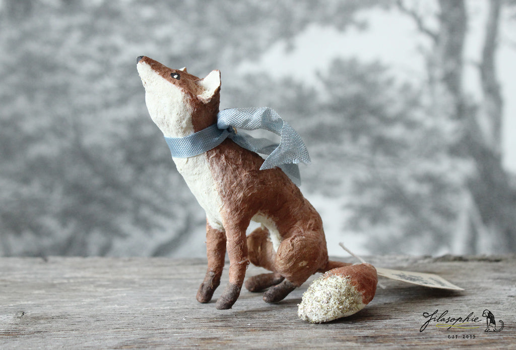 Spun Cotton Standing Figurine Sitting Curious Fox (small)