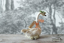 Laden Sie das Bild in den Galerie-Viewer, Standing Spun Cotton Figurine Winged Swan with Flower Crown