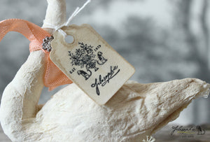 Standing Spun Cotton Figurine Winged Swan with Flower Crown