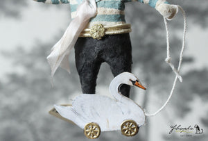 Spun Cotton Ornament Sailor Boy with Swan Pull Toy
