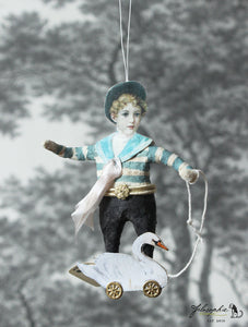 Spun Cotton Ornament Sailor Boy with Swan Pull Toy