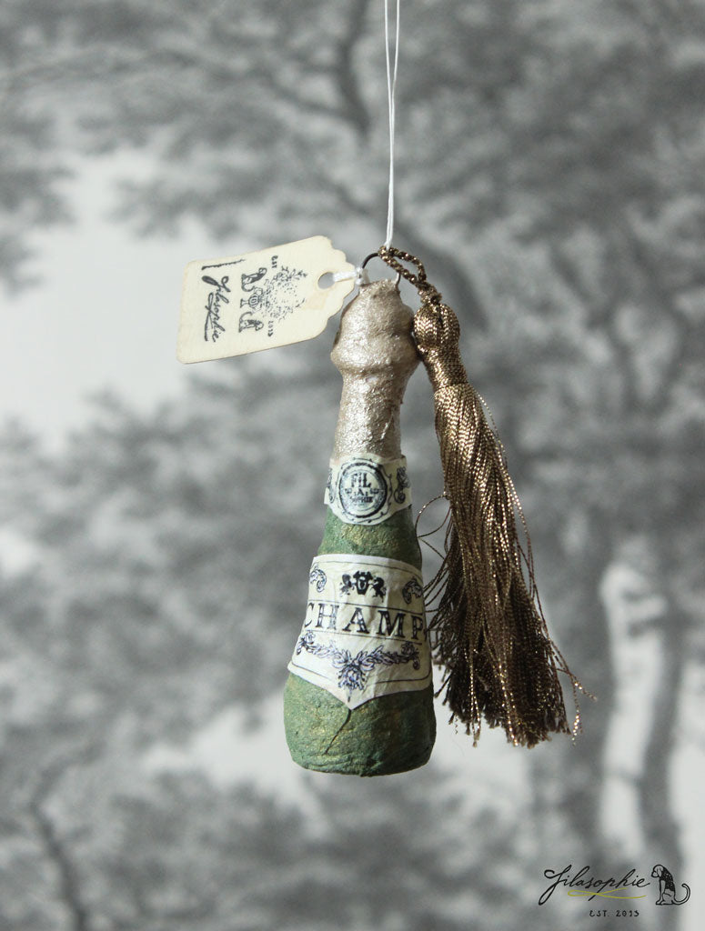 Cotton Ornament Champ Bottle with Tassel