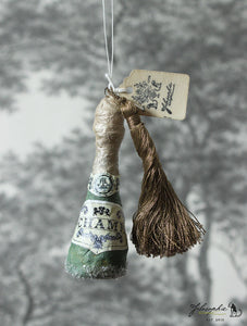 Spun Cotton Ornament Champ Bottle with Tassel and Glitter
