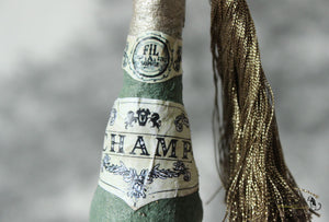 Cotton Ornament Champ Bottle with Tassel and Glitter (Gold)