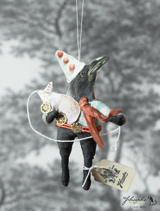 Spun Cotton Ornament Crow with Hedgehog Pull Toy