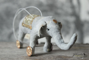 Spun Cotton Ornament Elephant on Wheels