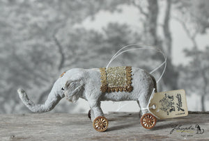 Spun Cotton Ornament Elephant on Wheels