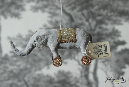 Spun Cotton Ornament Elephant on Wheels
