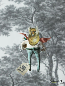 Spun Cotton Ornament Fox with Duck Pull Toy
