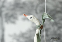 Laden Sie das Bild in den Galerie-Viewer, Spun Cotton Ornament Goose with Dusty Green Ribbon