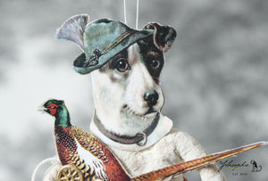 Spun Cotton Ornament Hunting Dog with Pheasant Pull Toy